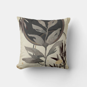 Modern Watercolor Leaves   Ivory & Black Cushion
