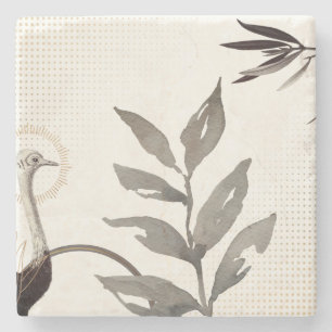 Modern Watercolor Leaves Ostrich Ivory Stone Coaster