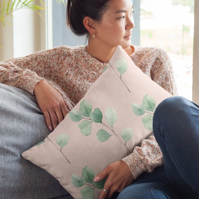 Modern Watercolor Leaves Pattern  Decorative Cushion (Creator Uploaded)