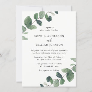 Modern Watercolor Leaves Spring Wedding Invitation