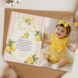 Modern watercolor lemon 1st Birthday Photo Thank You Card