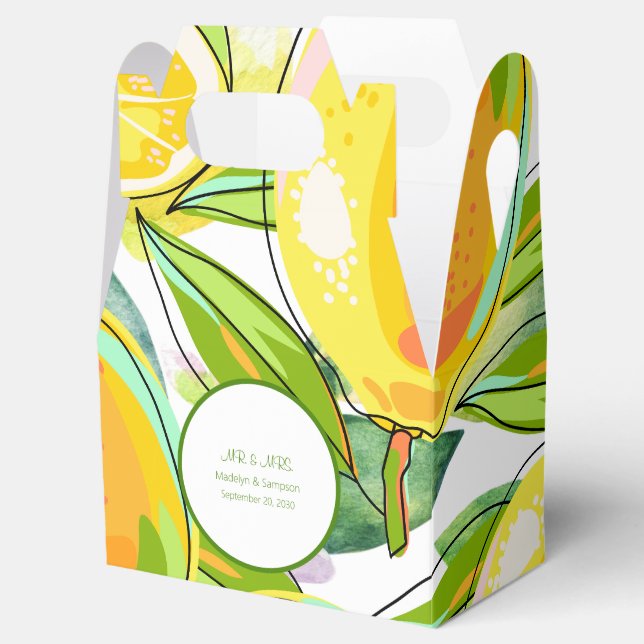 Modern Watercolor Lemon Garden yellow Favour Box (Opened)