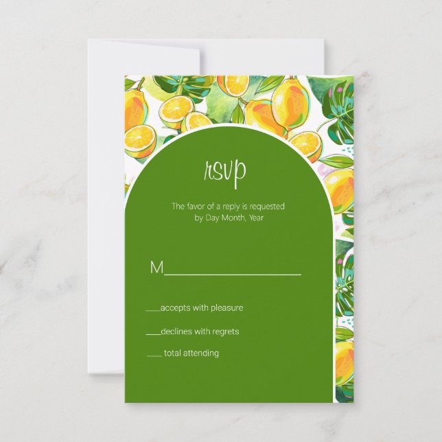 Modern Watercolor Lemon Garden yellow Rsvp (Front)