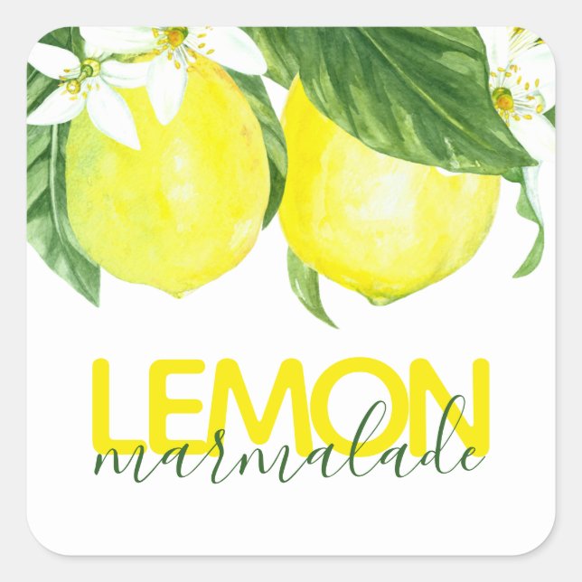 Modern Watercolor Lemon Marmalade Canning Jar Square Sticker (Front)