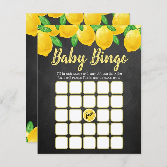 Modern Watercolor Lemon Tree Baby Shower Bingo (Front/Back)