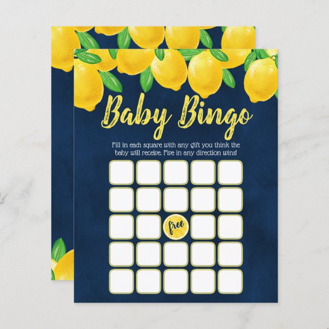 Modern Watercolor Lemon Tree Baby Shower Bingo (Front/Back)