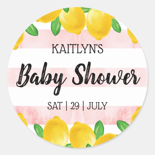 Modern Watercolor Lemon Tree Baby Shower Classic Round Sticker (Front)