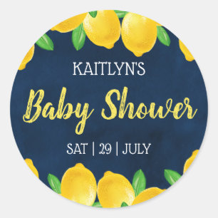 Modern Watercolor Lemon Tree Baby Shower Classic Round Sticker