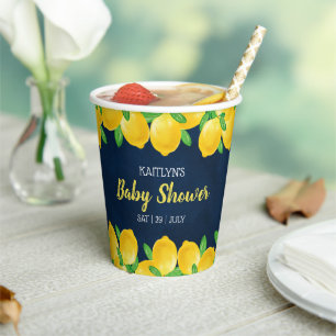 Modern Watercolor Lemon Tree Baby Shower Paper Cups