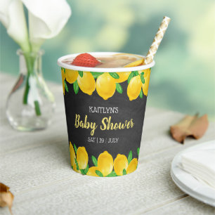 Modern Watercolor Lemon Tree Baby Shower Paper Cups