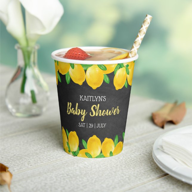 Modern Watercolor Lemon Tree Baby Shower Paper Cups (Insitu)