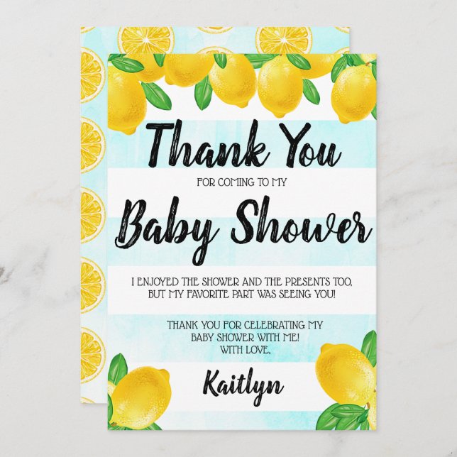 Modern Watercolor Lemon Tree Baby Shower Thank You Card (Front/Back)