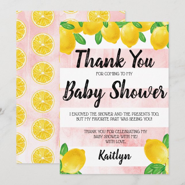 Modern Watercolor Lemon Tree Baby Shower Thank You Card (Front/Back)