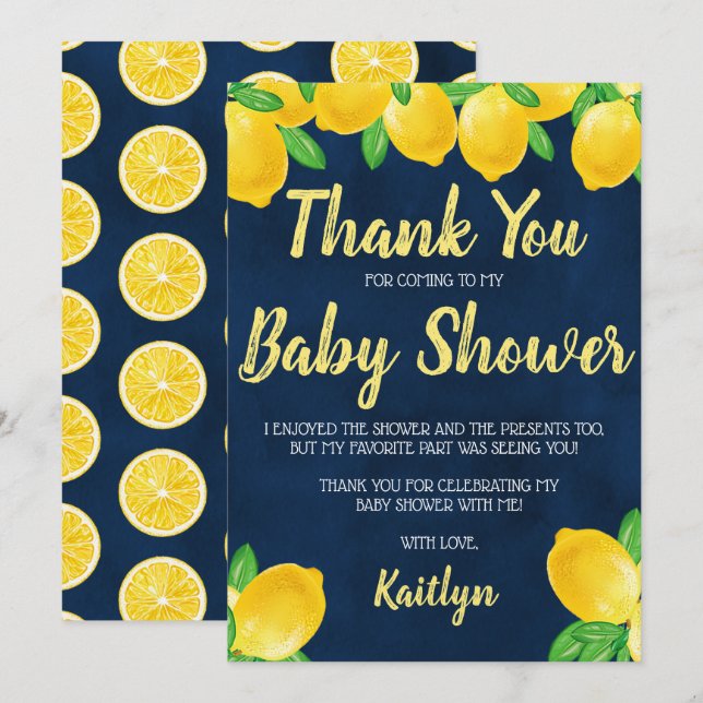 Modern Watercolor Lemon Tree Baby Shower Thank You Card (Front/Back)