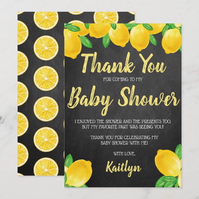 Modern Watercolor Lemon Tree Baby Shower Thank You Card (Front/Back)