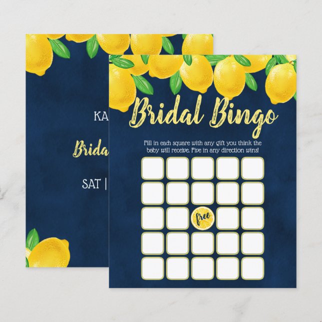 Modern Watercolor Lemon Tree Bridal Shower Bingo (Front/Back)
