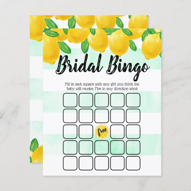 Modern Watercolor Lemon Tree Bridal Shower Bingo (Front/Back)