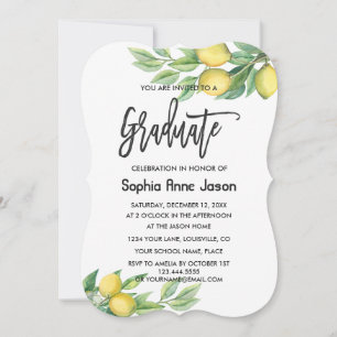Modern Watercolor Lemon Tropical GRADUATION Invitation