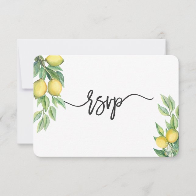 Modern Watercolor Lemon Tropical Wedding RSVP Card (Front)