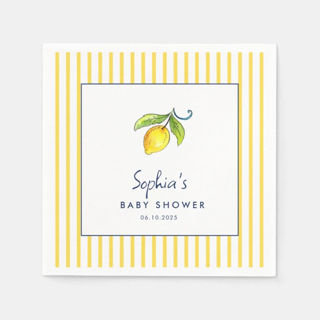 Modern Watercolor lemons Baby shower Napkin (Front)