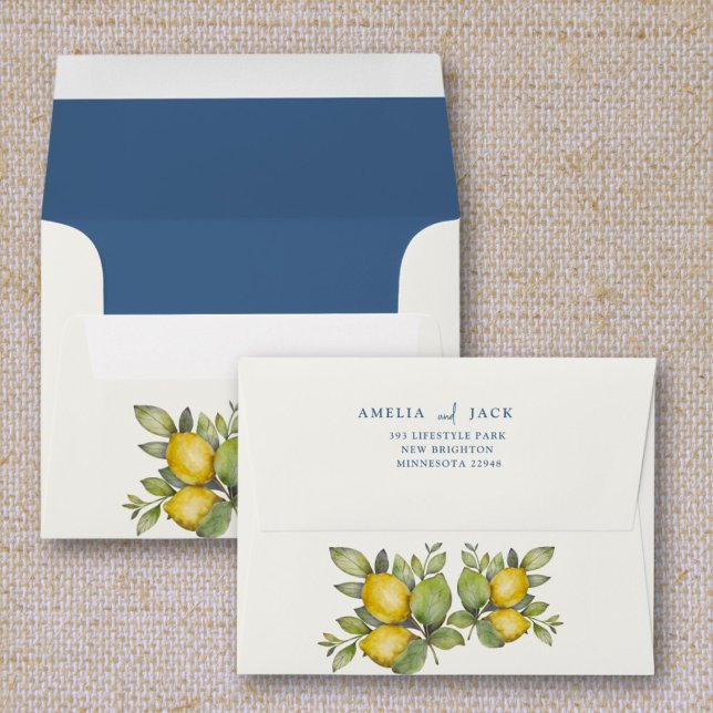 Modern Watercolor Lemons & Floral Wedding  Envelope (Creator Uploaded)