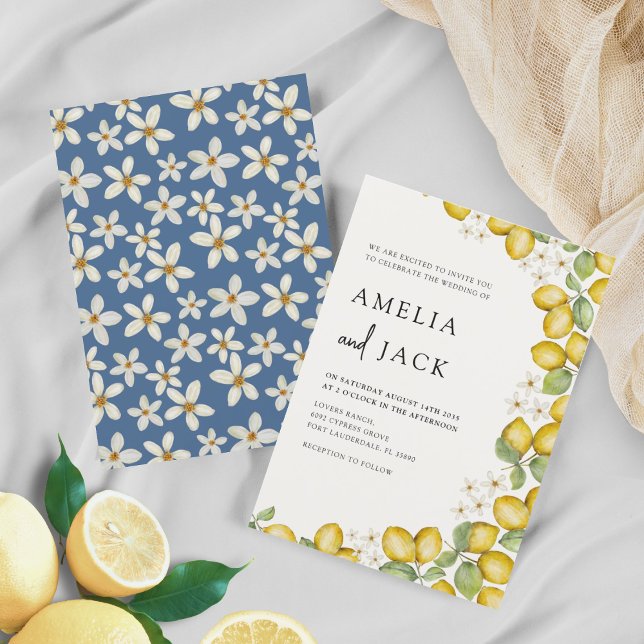 Modern Watercolor Lemons & Floral Wedding Invitation (Creator Uploaded)