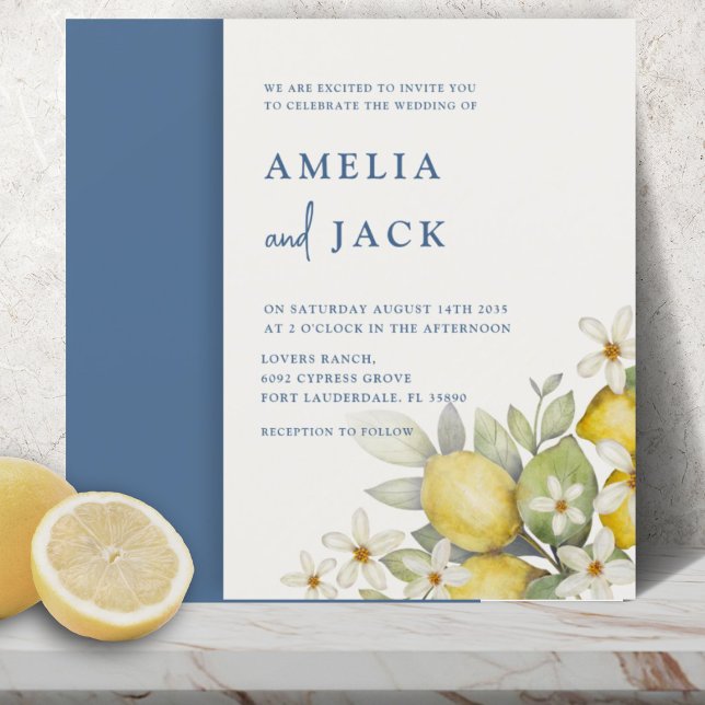 Modern Watercolor Lemons & Floral Wedding Invitation (Creator Uploaded)
