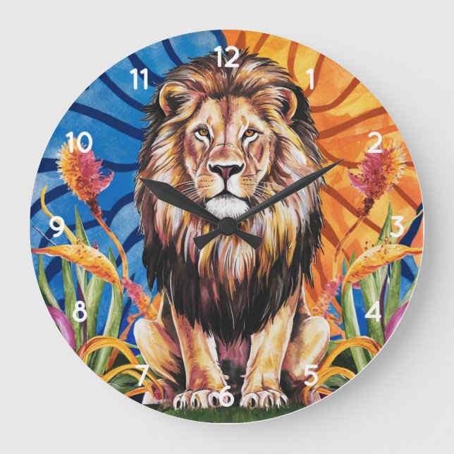 Modern Watercolor lion Large Clock (Front)
