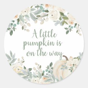 Modern Watercolor Little Pumpkin Baby Shower Classic Round Sticker