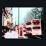 Modern Watercolor London Street Scene Pop Art Poster<br><div class="desc">A cool colorful watercolor pop art adaptation of a photograph depicting an ordinary mundane everyday street scene in the city of London England United Kingdom complete with iconic phone box and double decker bus. The colors are soft pastel shades of blue, green, orange, yellow, pink and red.</div>