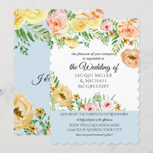 Modern Watercolor Loose Yellow Peach Blush Floral Invitation