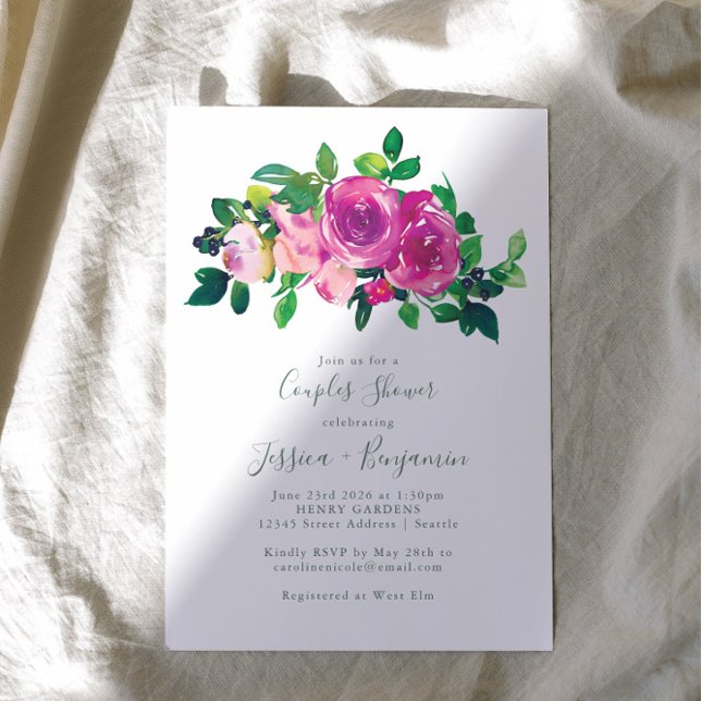 Modern Watercolor Magenta Floral Couples Shower Invitation (Creator Uploaded)
