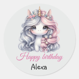 Modern watercolor magical baby unicorn  classic round sticker