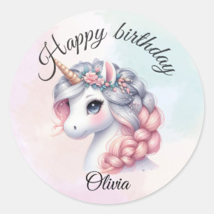 Modern watercolor magical baby unicorn classic round sticker