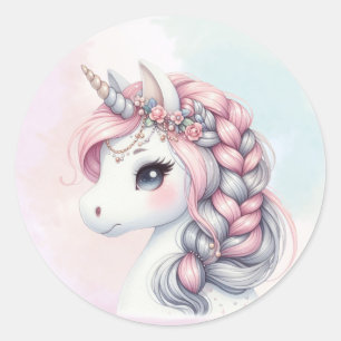 Modern watercolor magical baby unicorn classic round sticker