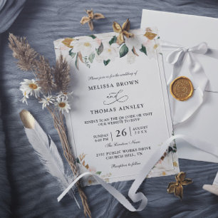 Modern watercolor magnolia Budget QR Code Wedding Invitation
