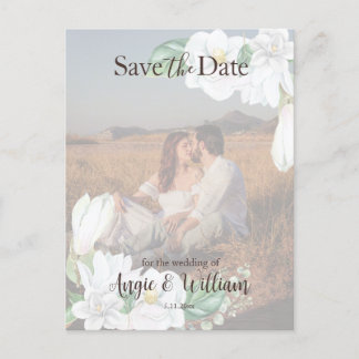 Modern Watercolor Magnolia Save the Date Photo Postcard