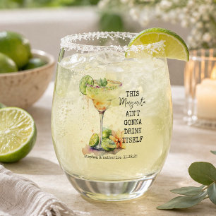 Modern Watercolor Margarita Wedding Stemless Wine Glass