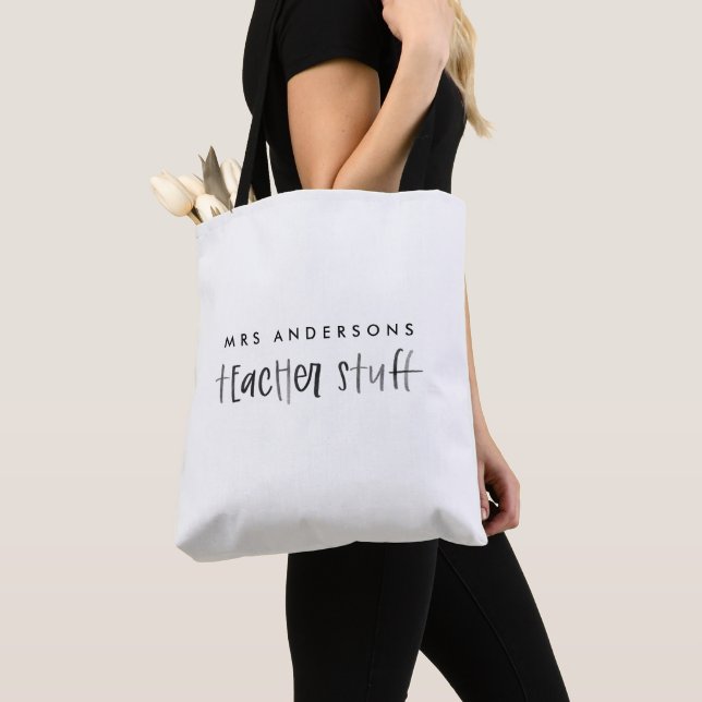 Modern watercolor minimal budget teacher gift tote bag (Close Up)