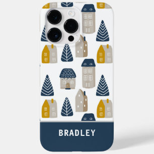 Modern Watercolor Minimalist House Pattern Name Case-Mate iPhone 14 Pro Max Case