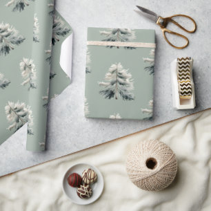 Modern Watercolor Minimalist Pine Tree Christmas Wrapping Paper