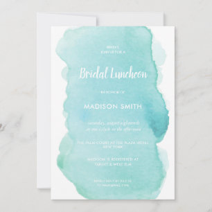 Modern Watercolor Mint Turquoise Bridal Luncheon Invitation