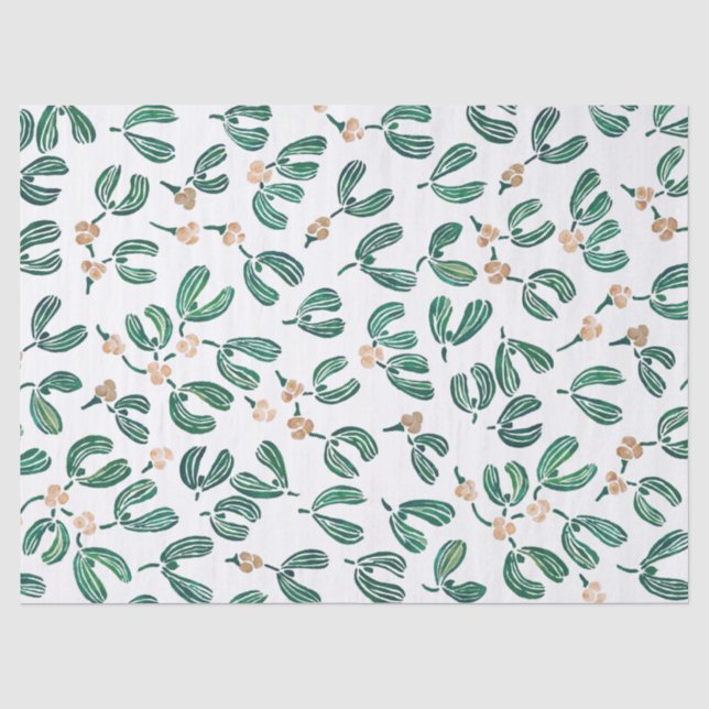 Modern Watercolor Mistletoe Pattern Tissue Paper (Front)