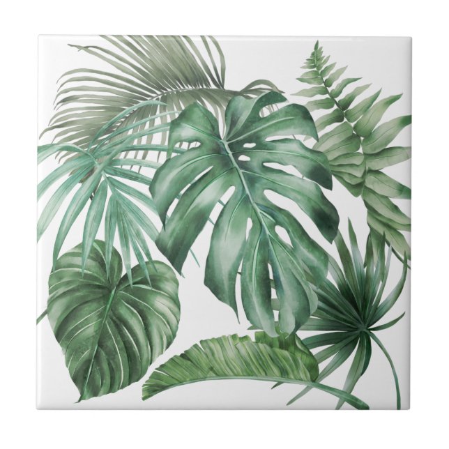 Modern Watercolor Monstera Tropical Leaves  Tile (Front)