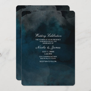 Modern Watercolor Moody Blue Chic Wedding Invitation