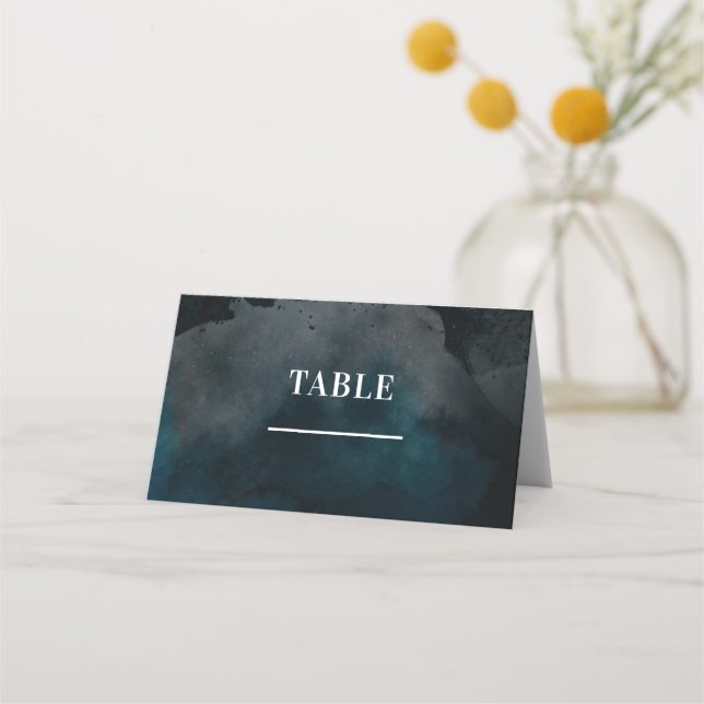 Modern Watercolor Moody Blue Table Number Seating Place Card (Front)