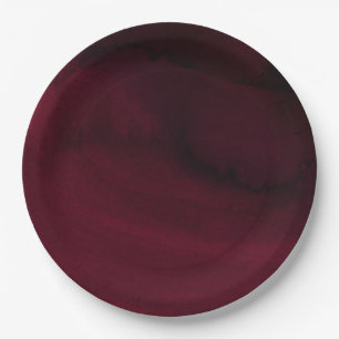 Modern Watercolor Moody Maroon Burgundy Wedding Paper Plate