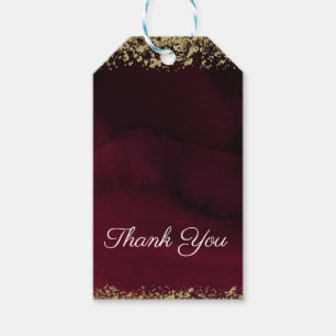 Modern Watercolor Moody Maroon & Gold Wedding Gift Tags