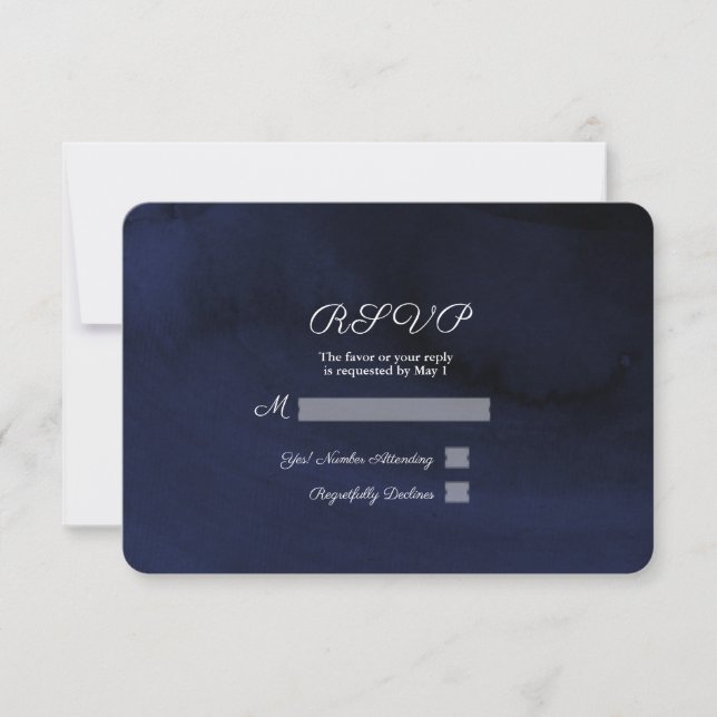 Modern Watercolor Moody Navy Blue RSVP Reply (Front)