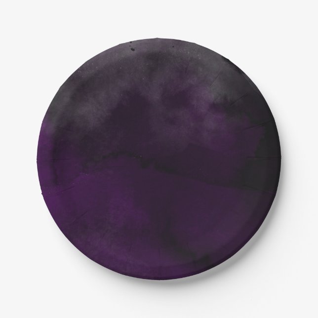Modern Watercolor  Moody Plum Purple Wedding Party Paper Plate (Front)